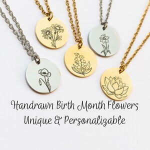 Personalisierte Geburtsblumen-Halskette. Geburts-Monats-Blumen-Halskette. Personalisiertes Geschenk für Mutter, Oma & Schwester. Muttertags- und Weihnachtsgeschenk