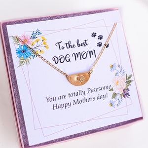 Hundemama Pfote Print Geschenk Halskette für Muttertag, Gold Filled Halbmond Haustier Eltern Geschenk Halskette für Muttertag. Handgestempelter Geschenkschmuck