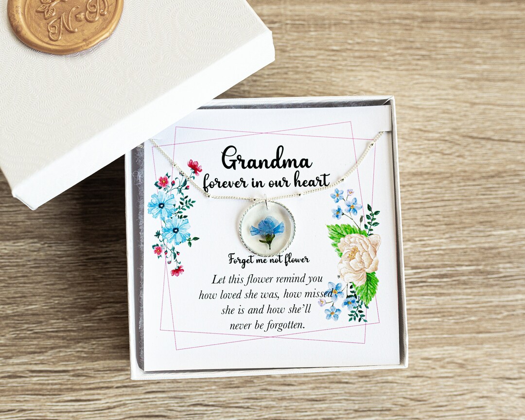 Grandma Sympathy Forget Me Not Flower Necklace, Loss of Grandmother ...