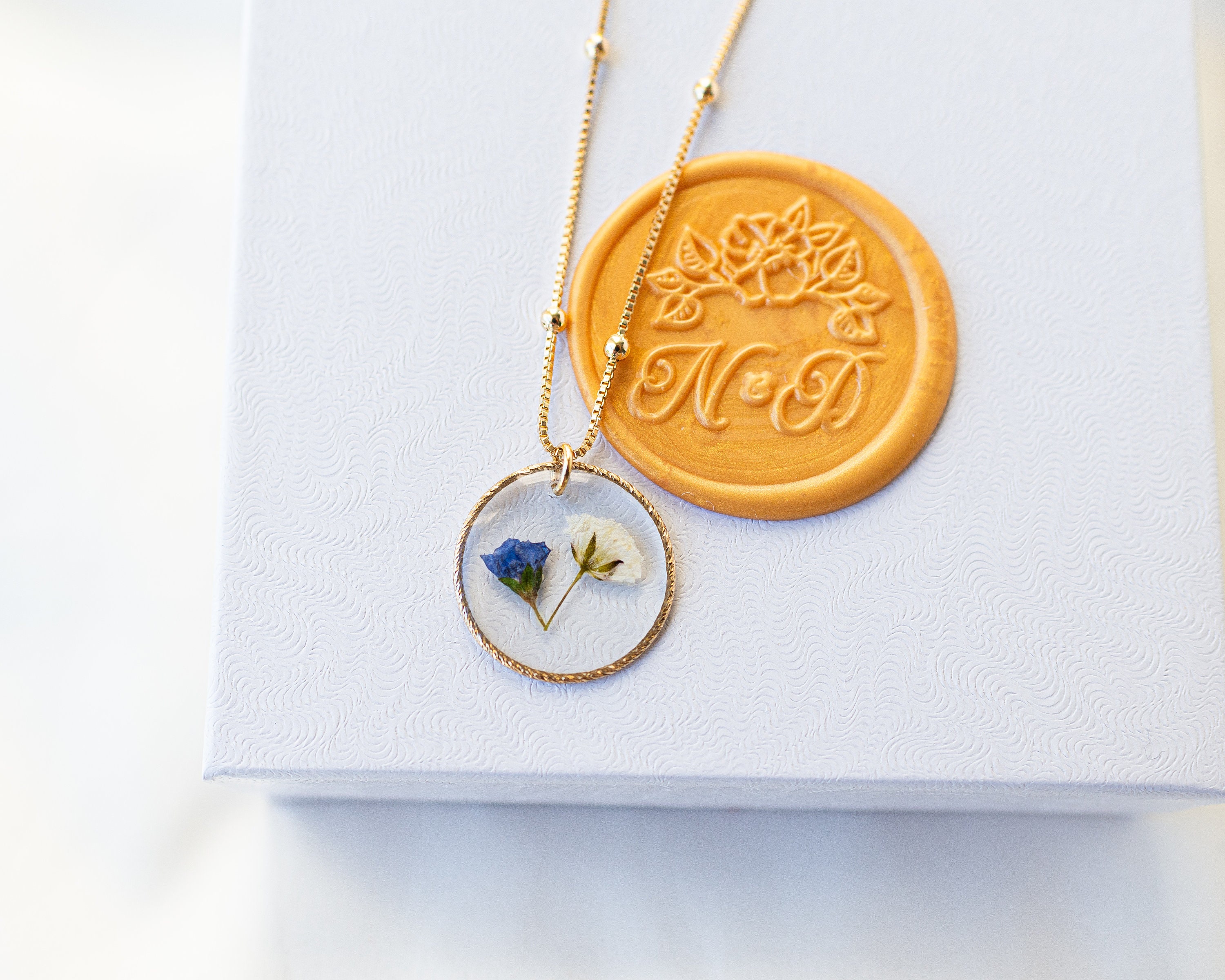 Oidea Collana Commemorativa Fiore Pressato Non Ti Scordar Di Me – Gioiello Per Perdita Gravidanza, Aborto, Dolore – In Acciaio Inox Oro, Fatto A Mano, Catena 47cm
