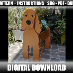 Muster zum Schneiden von Wood Planter Cocker Spaniel Hund, für Bandsäge oder Laserschneiden. Digitale Datei, SVG, PDF, DXF