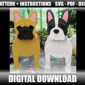 Dekupiersäge Muster, französische Bulldogge Pflanzer, Holzpflanzer, Tierpflanzer, Laserschnitt, digitale Datei, SVG, PDF, DXF