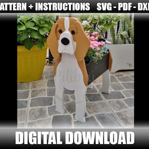 Pattern, Wood Planter, Wood Pet, Pet Planter, Beagle, Decorative Planter, digital file, SVG, PDF, DXF