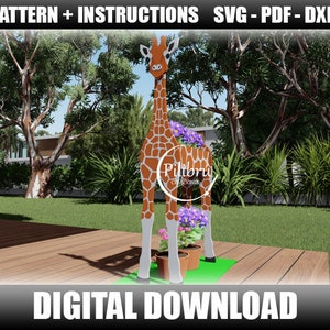 Giraffen-Pflanzgefäß, Dekupiersägenmuster, Diy, Gartenverzierung, Giraffenverzierung, Pflanzkasten, Stichsäge, digitale Datei, SVG, DXF, PDF