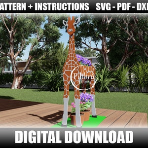 Giraffe planter, Scroll saw pattern, Diy, garden ornament, Giraffe ornament, planter box, jig saw, digital file, SVG, DXF, PDF