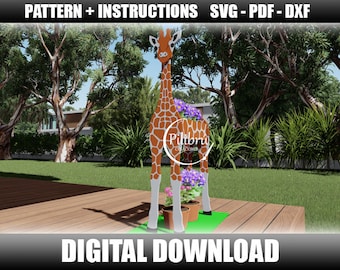 Giraffe planter, Scroll saw pattern, Diy, garden ornament, Giraffe ornament, planter box, jig saw, digital file, SVG, DXF, PDF