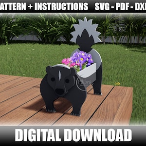 Skunk pattern, Jig saw pattern, Diy, garden ornament, Skunk ornament, planter box, jig saw, digital file, SVG, DXF, PDF