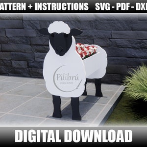 Sheep planter, Jig saw pattern, DiY, garden ornament, farm animal, planter box, laser cut, digital file, SVG, DXF, PDF image 1