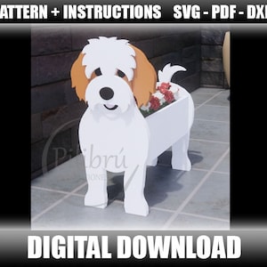 Cavachon-Pflanzgefäß, Mischlingshund, Dekupiersägenmuster, Gartenverzierung, Holzhund, digitale Datei, SVG, DXF, PDF