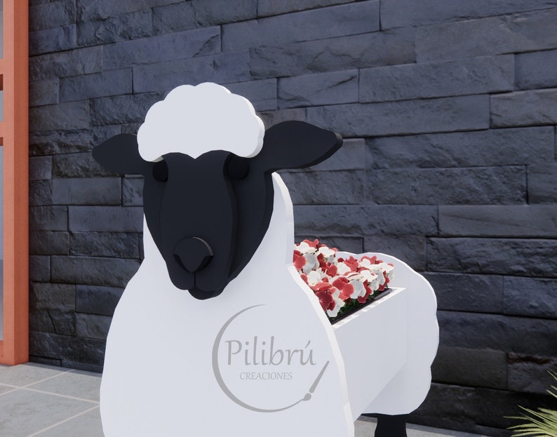 Sheep planter, Jig saw pattern, DiY, garden ornament, farm animal, planter box, laser cut, digital file, SVG, DXF, PDF image 2