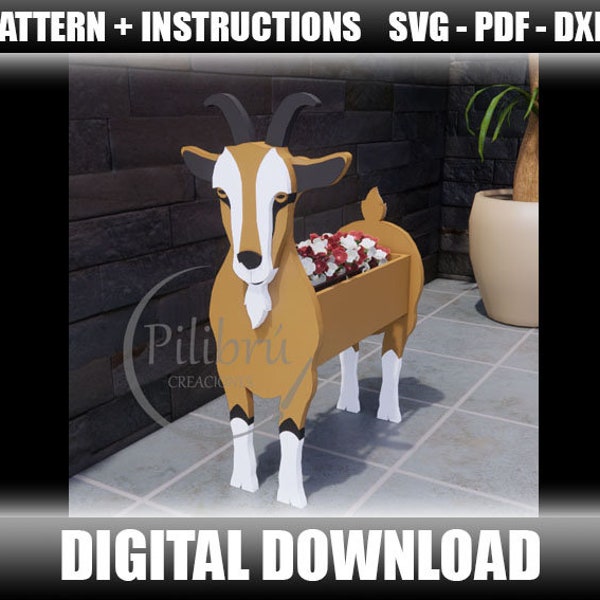 Scroll saw pattern, Goat planter, farm animal, garden ornament, planter box, laser cut, digital file, SVG, DXF, PDF