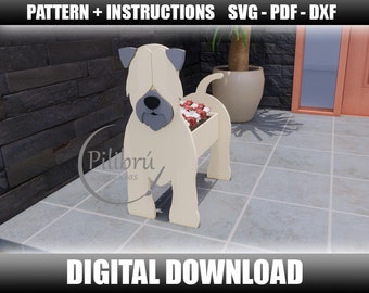 Smooth Coated Wheaten Terrier planter, Scroll saw pattern, garden ornament, planter box, laser cut, digital file, SVG, DXF, PDF