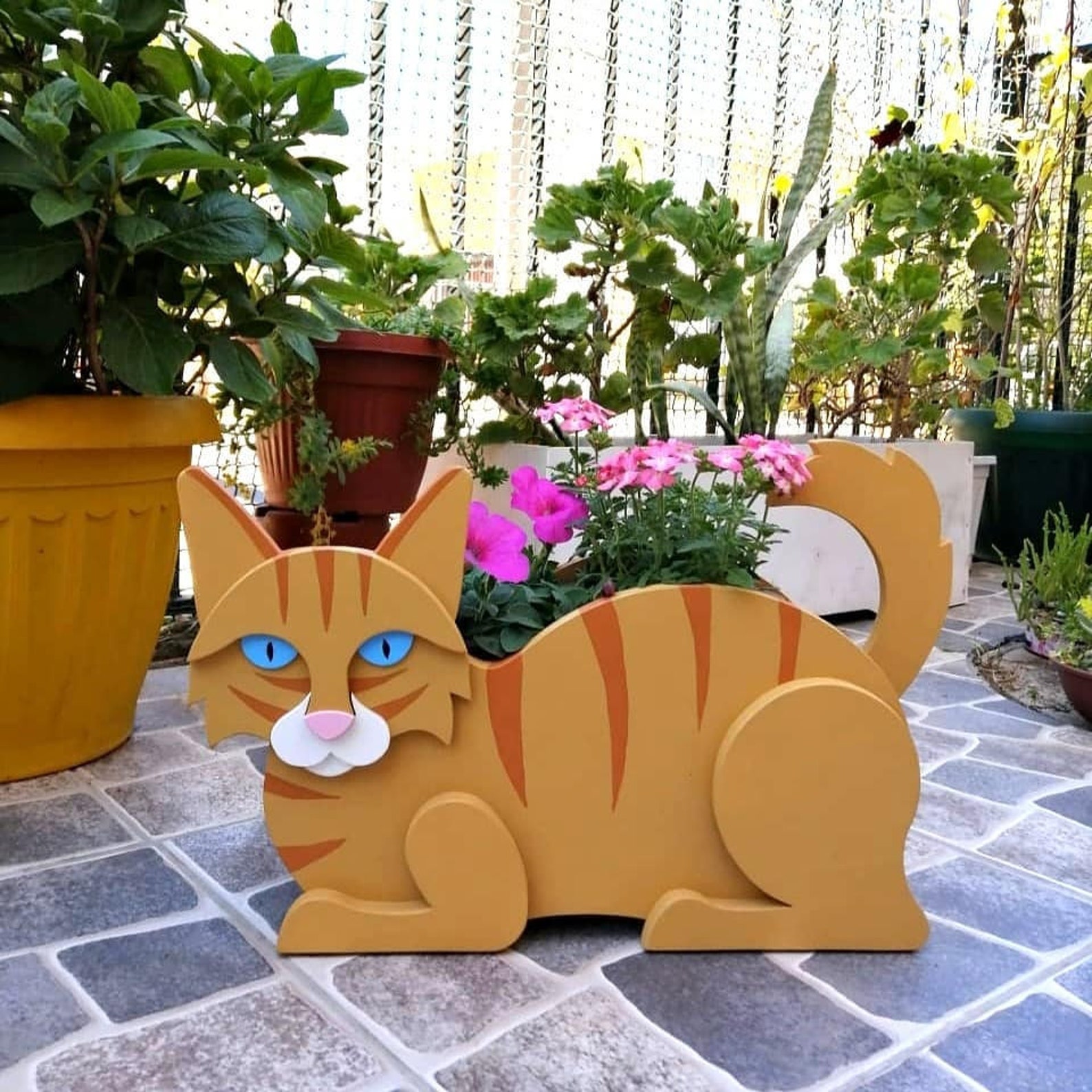 Pattern Cat Planter Wood Planter Furry Cat Striped Cat Etsy