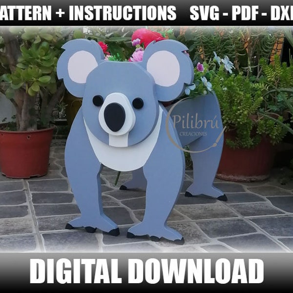 Plantador Koala, Scroll saw pattern, Diy, adorno de jardín, tierno Koala,  planter box,  jig saw, archivo digital, SVG, DXF, PDF