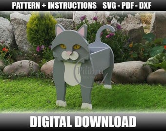 Mönster av träplanter i katt, för sticksåg eller laserskärning. SVG, DXF, PDF digital fil