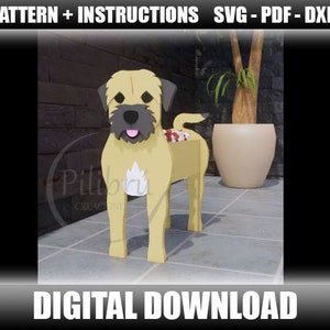 Border Terrier Pflanzgefäß, Dekupiersäge Muster, Pflanzkasten, Gartenverzierung, Holzhaustier, Laserschnitt, digitale Datei, SVG, DXF, PDF