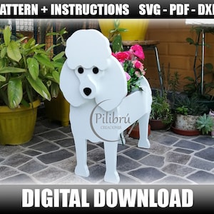 Haustier-Pflanzer, Pudel, dekorativer Übertopf, hölzerner Übertopf, Muster zum Schneiden, digitale Datei, SVG, PDF, DXF