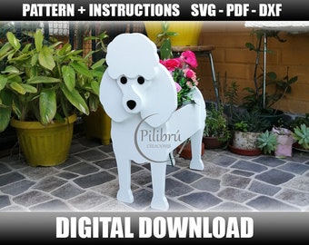 Floreira para animais de estimação, Poodle, Floreira decorativa, Floreira de madeira, Padrão para corte, Arquivo digital, SVG, PDF, DXF