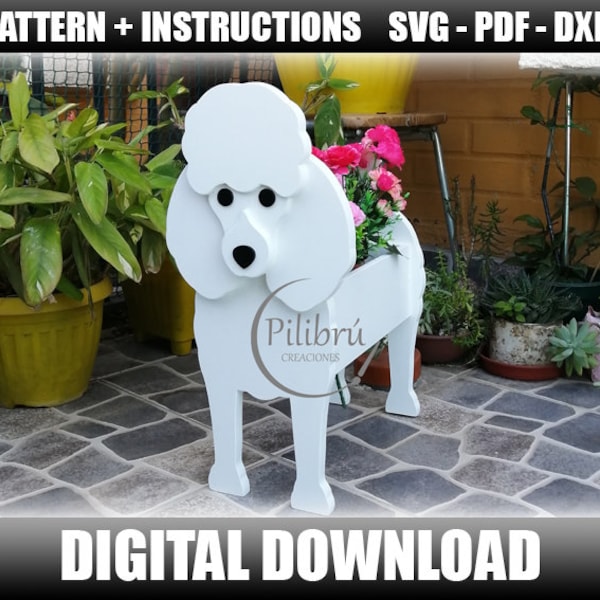 Pet Planter, Poodle, Decorative Planter, Wooden Planter, Pattern for Cutting, Digital File, SVG, PDF, DXF