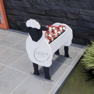 Sheep planter, Jig saw pattern, DiY, garden ornament, farm animal, planter box, laser cut, digital file, SVG, DXF, PDF image 3