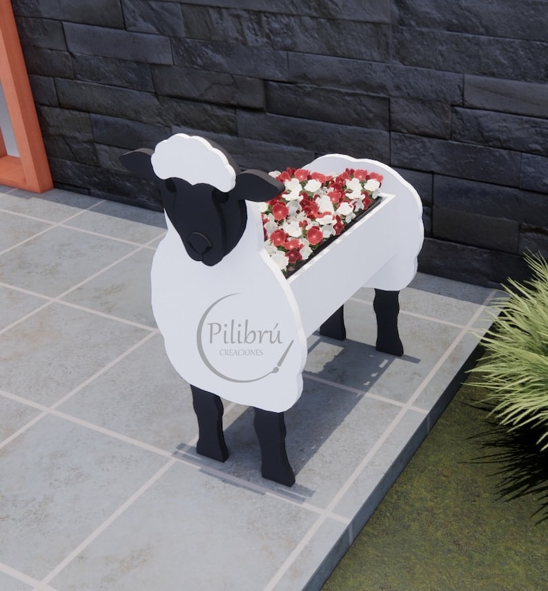 Sheep planter, Jig saw pattern, DiY, garden ornament, farm animal, planter box, laser cut, digital file, SVG, DXF, PDF image 3