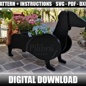 Daschund Pflanzer, Schnittmuster, Tierpflanzer, Holzpflanzer, Holztier, Laserschnitt, digitale Datei, SVG, PDF, DXF