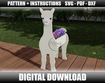 Patron Alpaca, Jig saw pattern, Diy, adorno de jardín, adorno Alpaca, planter box, jig saw, archivo digital, SVG, DXF, PDF