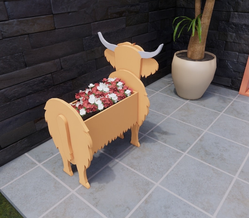 Scroll saw pattern Highland Cow Planter farm animal garden Etsy