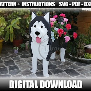 Dekupiersäge Muster, Alaskan Malamute Pflanzer, Gartenornament, Holzhaustier, Pflanzkasten, digitale Datei, SVG, DXF, PDF