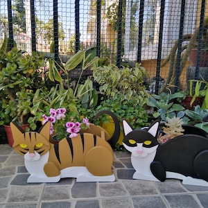 Patrón Plantador Gato, plantador de madera, Gato con rayas, gato pelo corto, gato decorativo, archivo digital, SVG, PDF, DXF zdjęcie 6