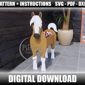 Scroll saw pattern, Horse planter, farm animal, garden ornament, planter box, laser cut, digital file, SVG, DXF, PDF