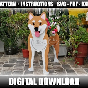 Shiba Inu Pflanzer, Dekupiersäge Muster, Gartenornament, Holzhaustier, Pflanzkasten, Laserschnitt, digitale Datei, SVG, DXF, PDF