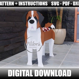 Bernhardiner-Pflanzgefäß, Dekupiersägenmuster, Gartenverzierung, Holzhaustier, Pflanzkasten, Laserschnitt, digitale Datei, SVG, DXF, PDF