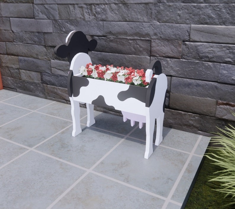 Scroll saw pattern Cow Planter Farm Animal Garden Ornament Etsy
