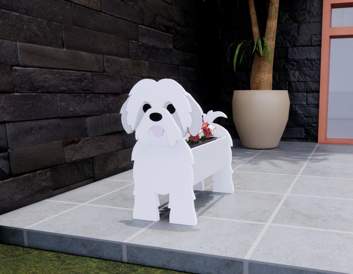 Shih Tzu planter garden ornament wood pet planter box Etsy