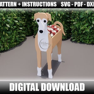 Windhund-Pflanzer, Dekupiersägenmuster, Gartenverzierung, Holzhaustier, Pflanzkasten, Laserschnitt, digitale Datei, SVG, DXF, PDF