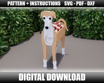 Greyhound dog planter, Scroll saw pattern, garden ornament, wooden pet, planter box, laser cut, digital file, SVG, DXF, PDF