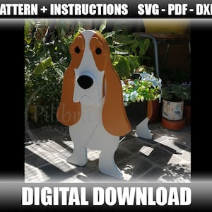 Basset Hound Pergament Sägemuster, dekorativer Hund, Holzpflanzer, Holztier, digitale Datei, SVG, PDF, DXF