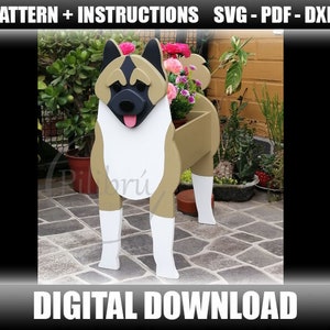 Dekupiersäge Muster, American Akita Pflanzer, Gartenornament, Holzhaustier, Pflanzkasten, Laserschnitt, digitale Datei, SVG, DXF, PDF