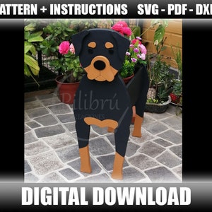 Rottweiler Planter, Cutting Pattern, Planter box, animal planter, Wooden Planter, laser cut, digital file, SVG, PDF, DXF