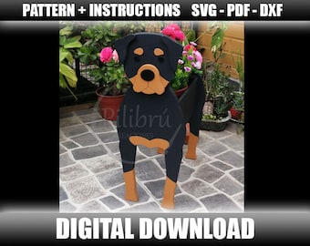 Rottweiler Planter, Cutting Pattern, Planter box, animal planter, Wooden Planter, laser cut, digital file, SVG, PDF, DXF