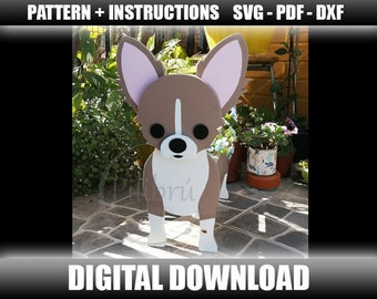 Patrón, Plantador de Madera, Perro Chiguagua, Plantador mascota, Maceta Chiguagua, Plantador Animal, Archivo digital, SVG, PDF, DXF