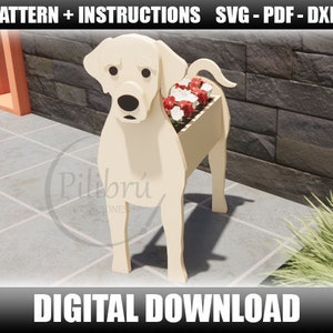 Labrador planter pattern, Wood Planter, garden ornament, wood pet, wood ornament, digital file, SVG, DXF, PDF image 1