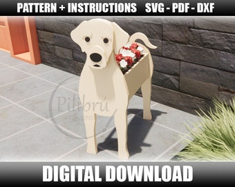 Patrón plantador Labrador, Plantador de Madera, adorno de jardín, mascota de madera, adorno de madera, archivo digital, SVG, DXF, PDF