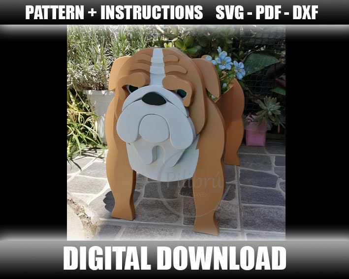 Pattern, Wood Planter,English Bulldog, Laser Cutting, Digital File, W…