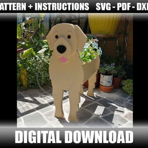 Pattern, Wooden Pet, Golden Retriever planter, Decorative Planter, Animal flower pot, digital file, SVG, PDF, DXF image 1