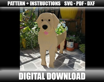 Pattern, Wooden Pet, Golden Retriever planter, Decorative Planter, Animal flower pot, digital file, SVG, PDF, DXF