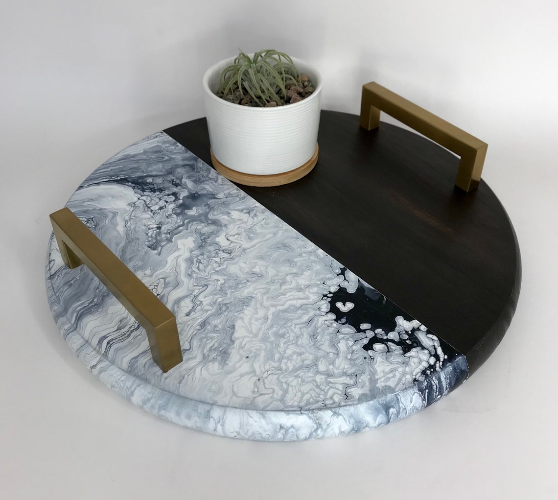 Moderne 12-Zoll-Runde Marmor Holz Tablett kleine faule Susan | Etsy