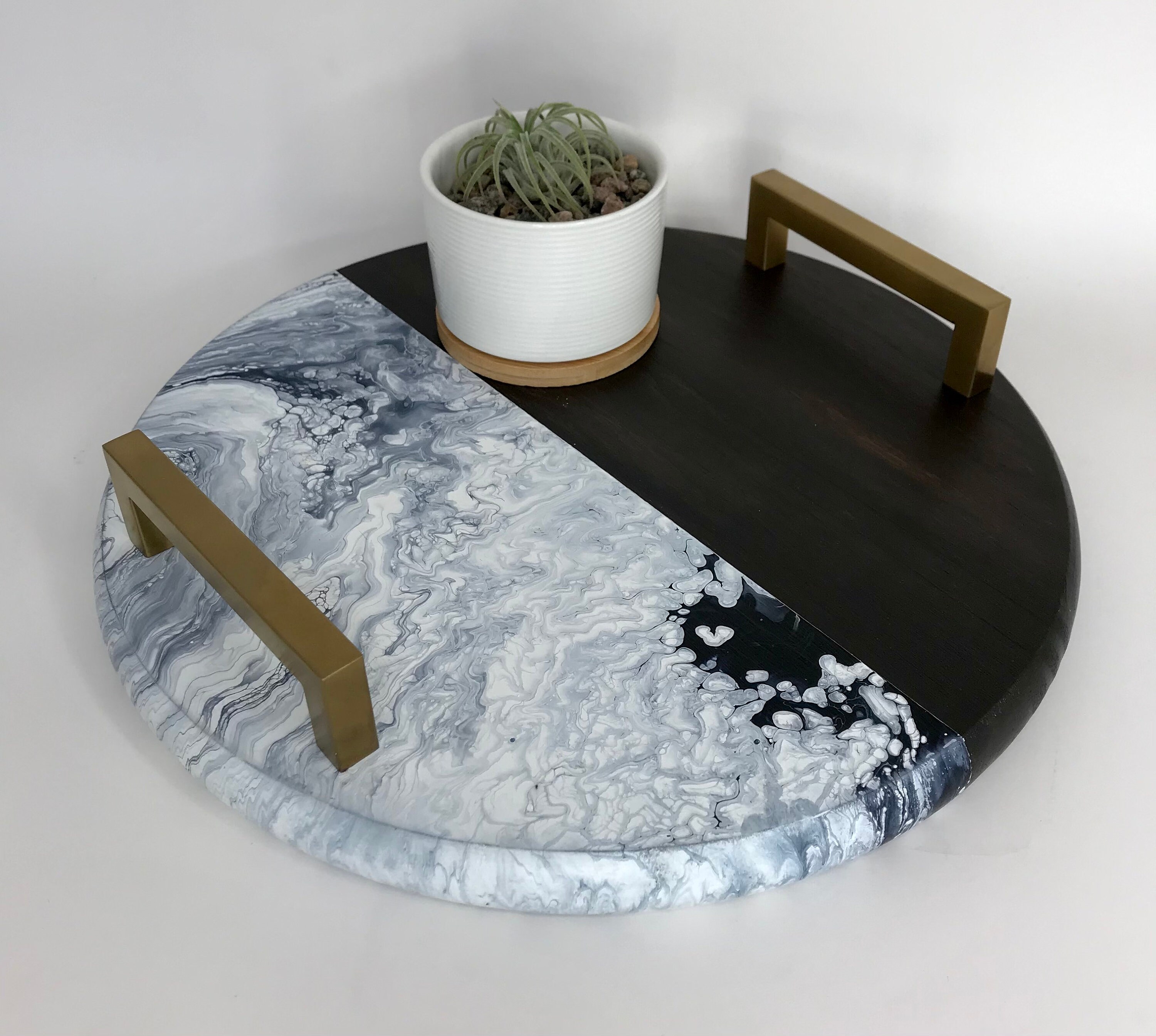 Moderne 12-Zoll-Runde Marmor Holz Tablett kleine faule Susan | Etsy