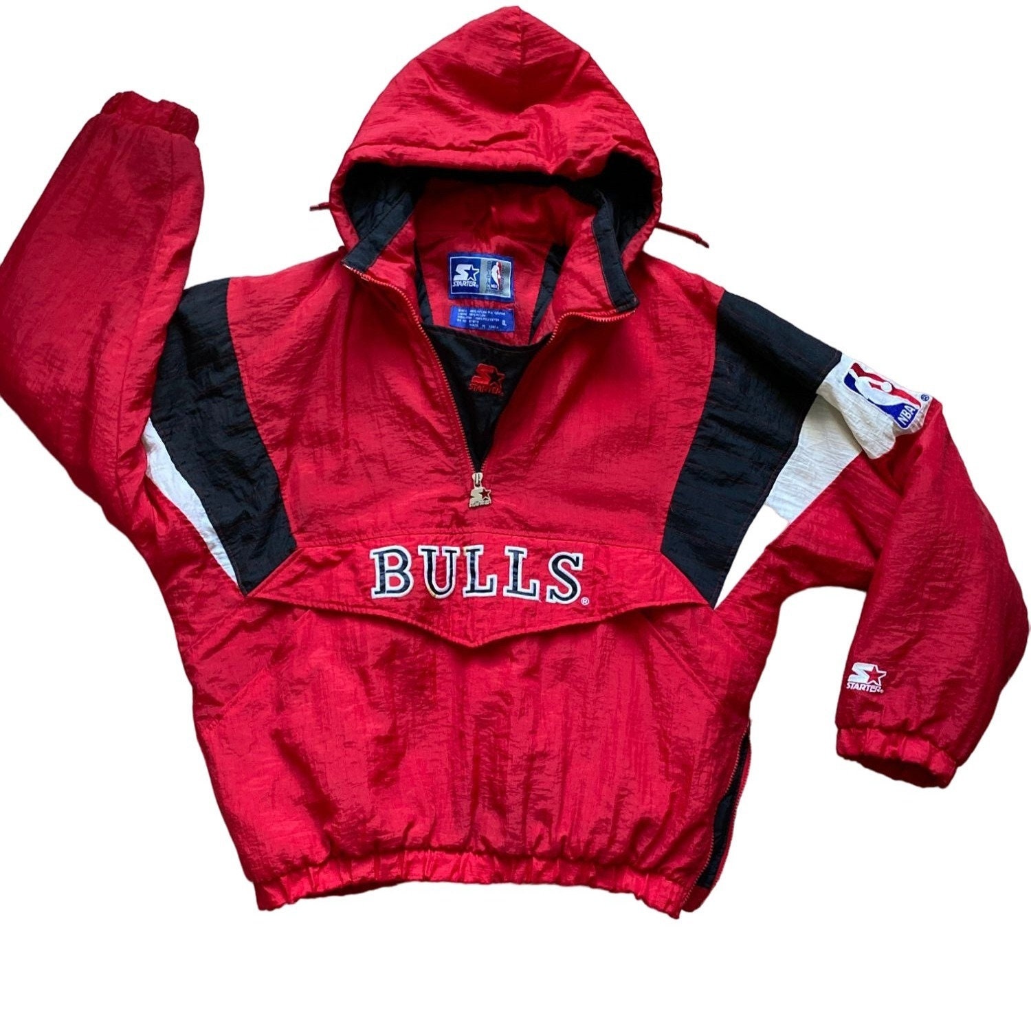 Vintage Chicago Bulls Starter puffer Pullover 1/2 Zip Jacket Sz XL 90s  Jordan